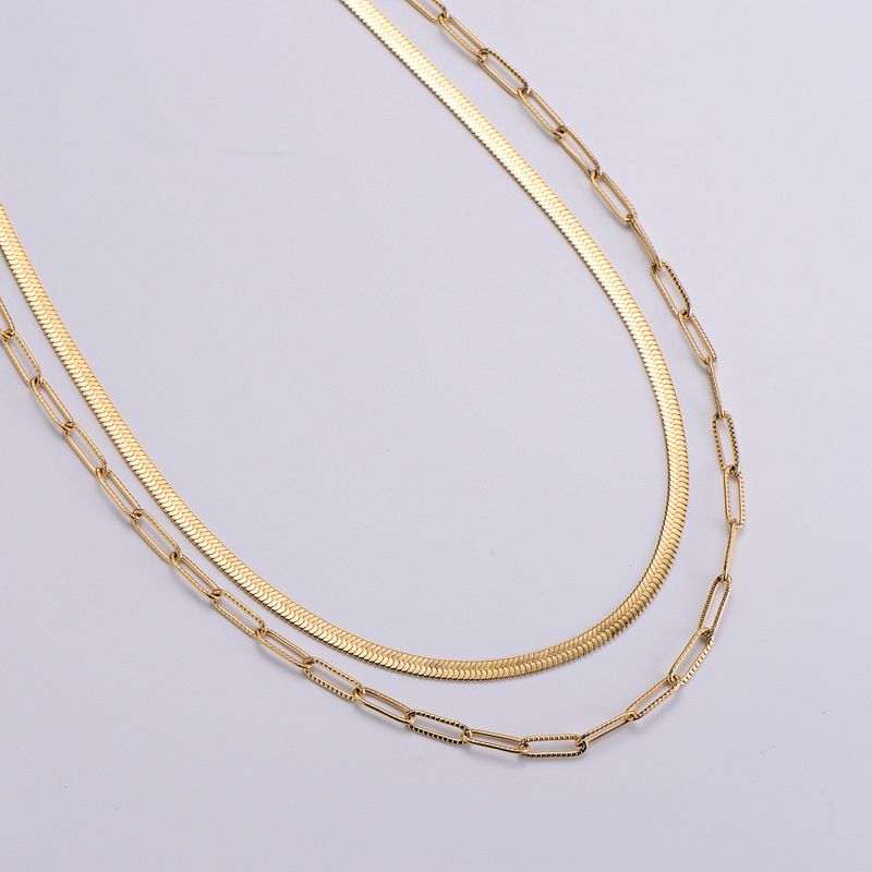 Einfache Edelstahl Flache Schlangenkette Kreuzkette Doppelschicht Halskette Großhandel