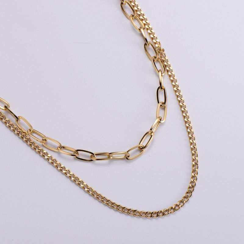 Simple Geometric Hollow Double Chain Stainless Steel Necklace Wholesale