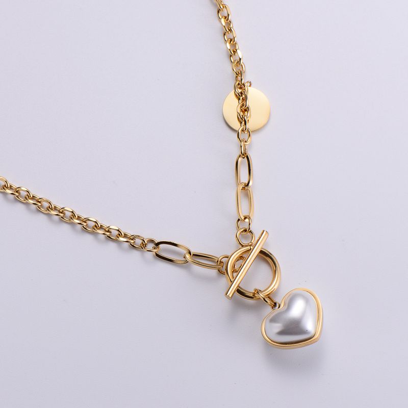 Edelstahl 304 18 Karat Vergoldet Einfacher Stil Überzug Herz Perle Halskette Mit Anhänger