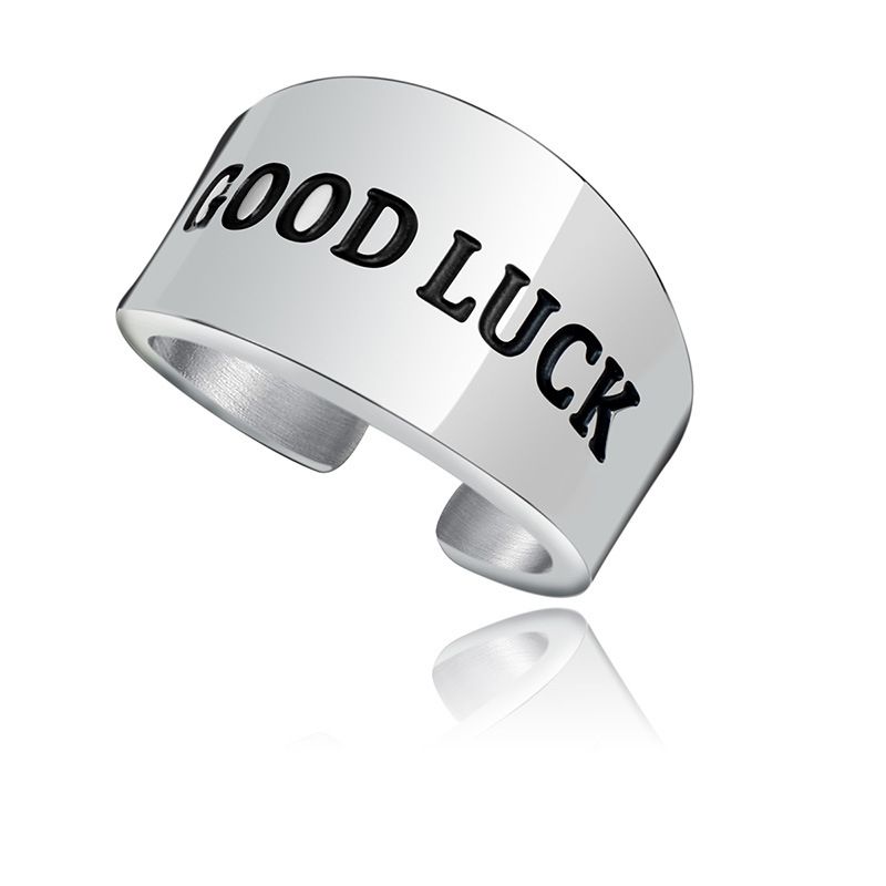 Fashion English Letter Good Luck Stainless Steel Simple Ring