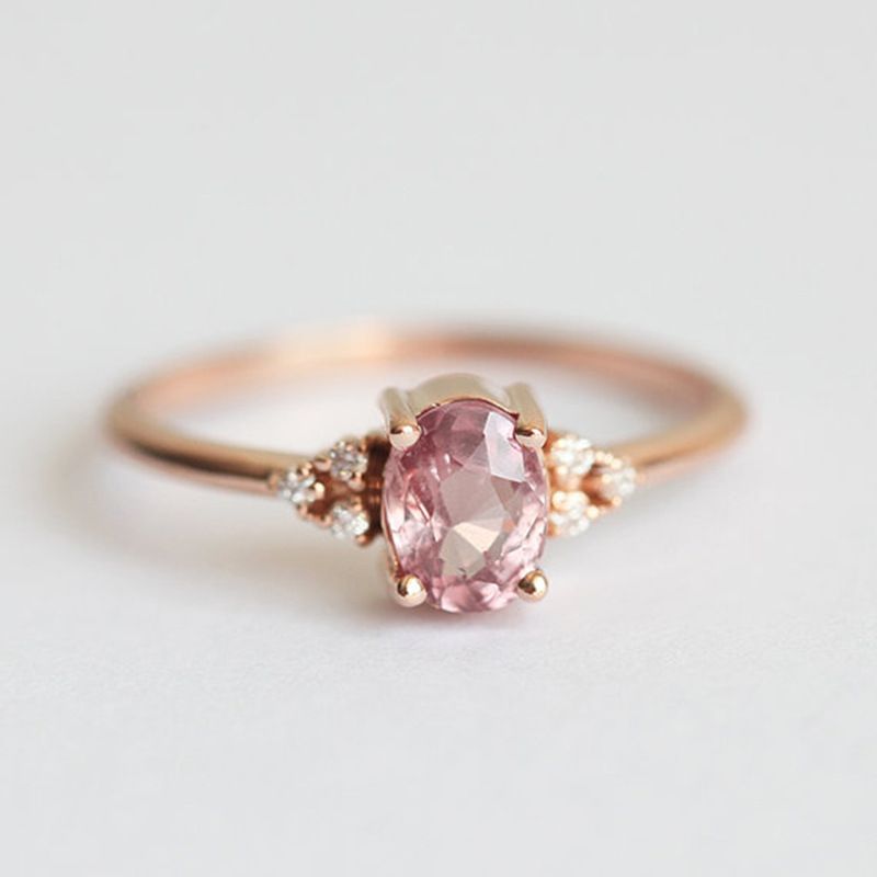 Nouveaux Bijoux En Cuivre Rose Zircon Bague En Forme D'oeuf Simulation Diamant Bague De Fiançailles