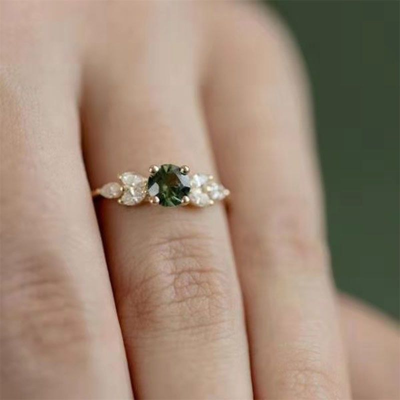 Mode Smaragd Diamant Kupfer Ring Ehering Frauen Verlobung Schmuck