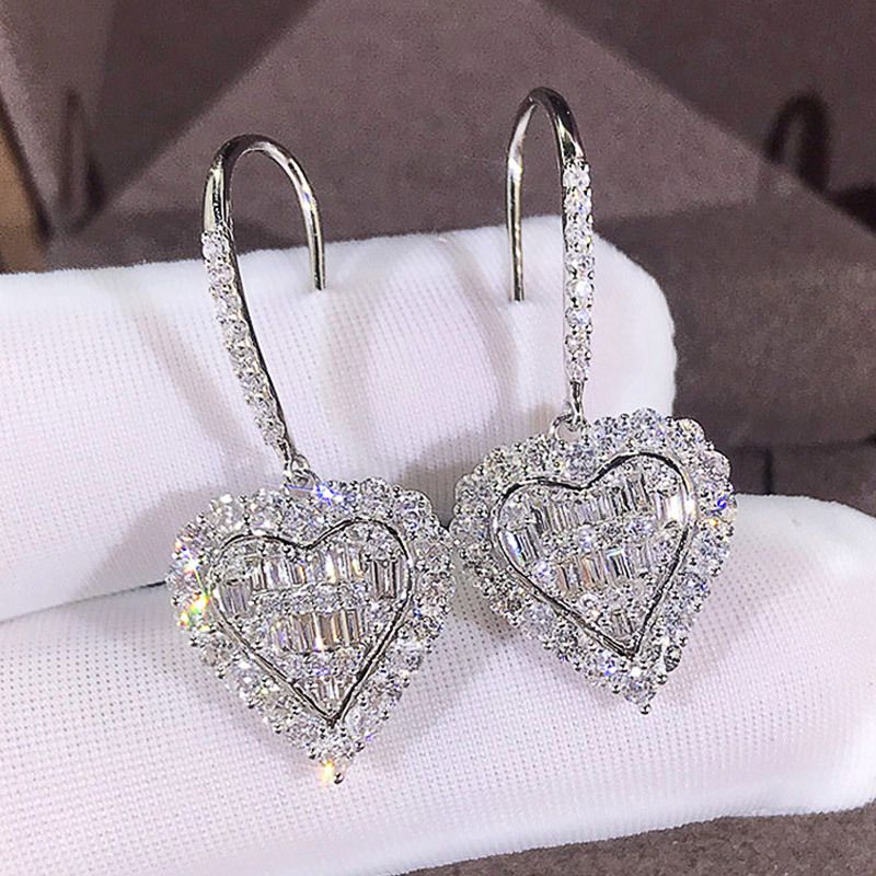 Fashion Heart Shaped Inlaid Zircon Copper Zircon Earrings Wholesale