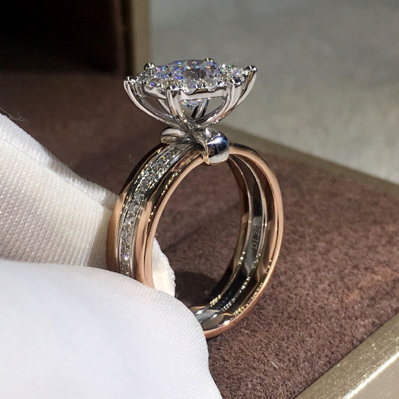 Neuer Kreativer Kupfer Zweifarbiger Zirkon Verlobung Sring Mode Hochzeit Party Ring