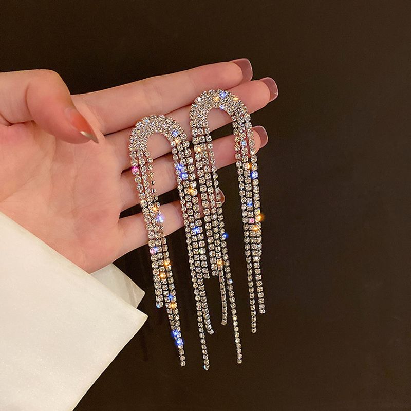 Vintage Full Rhinestone Long Tassel Earrings Wholesale