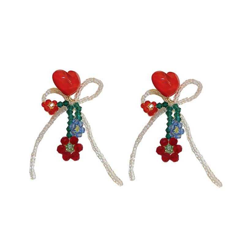 Vintage Resin Crystal Flower Heart Bow Tassel Earrings Wholesale