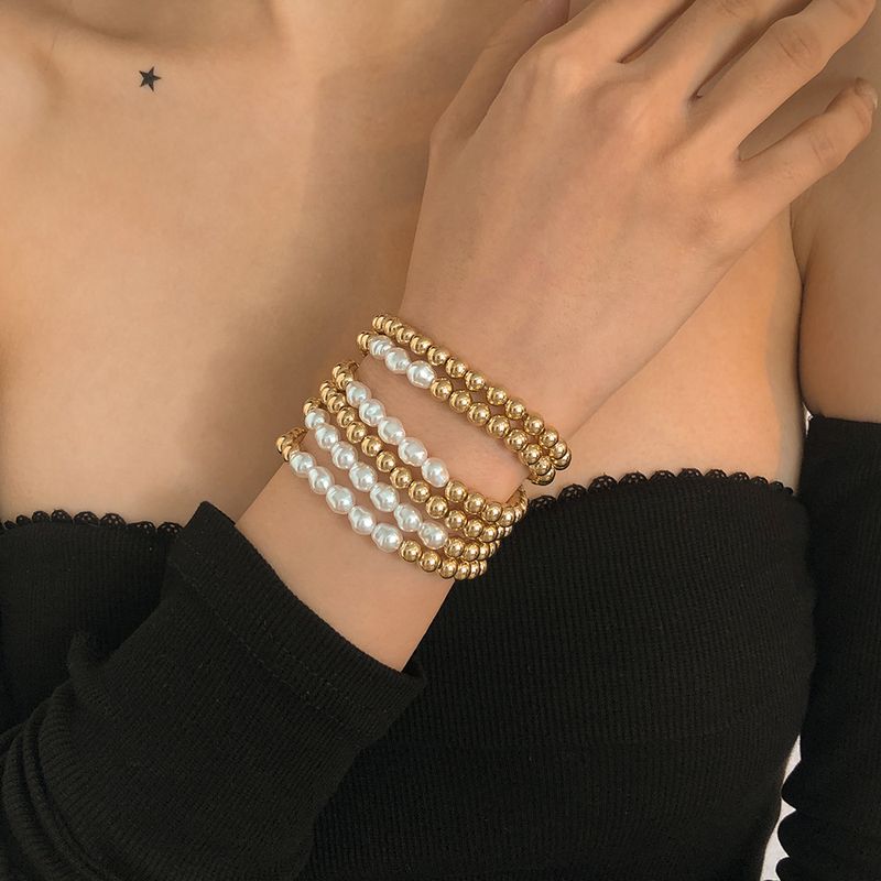 European And American Simple Handmade Beaded Bracelet Geometric Imitation Pearl Elastic Bracelet