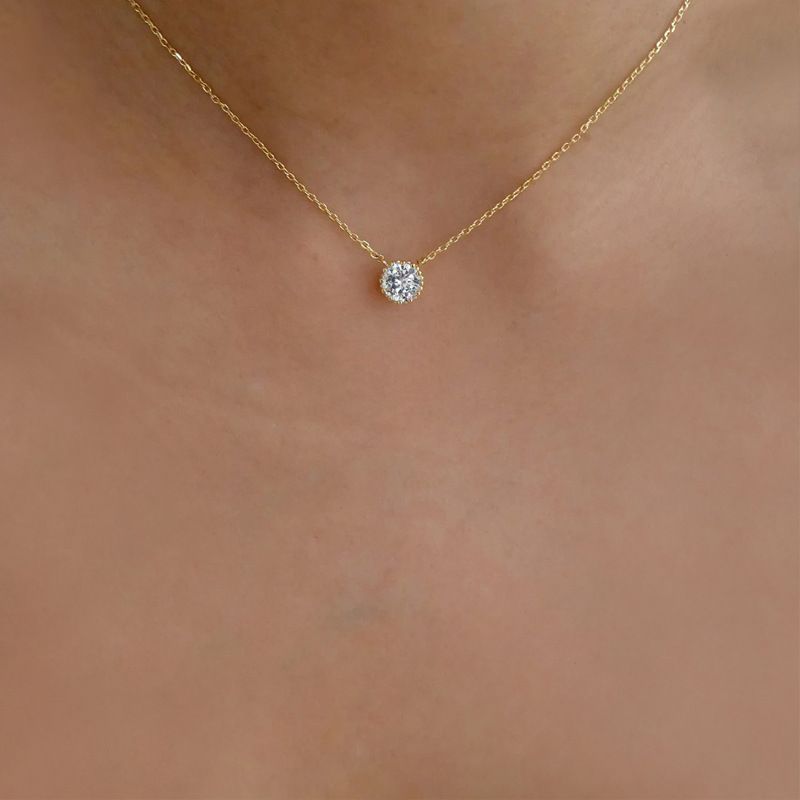Collar Simple De Una Sola Capa Con Círculo De Diamantes De Imitación Con Incrustaciones Redondas Nuevas