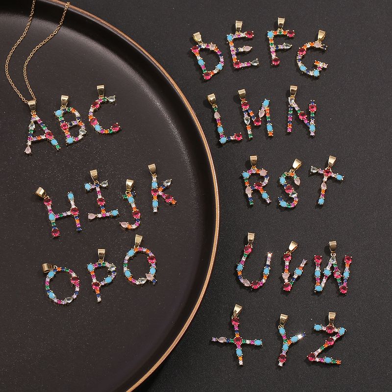 Mode Kupfer Mikro-verkrustete Zirkon Anhänger Farbe Englisch Brief Halskette Großhandel