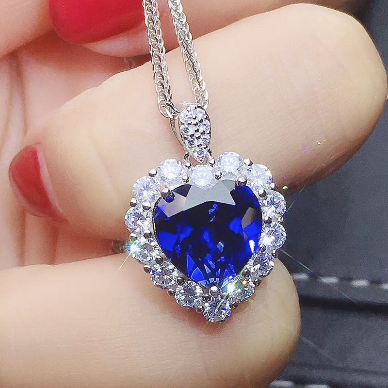 Mode Nouveau Incrusté Royal Bleu En Forme D'amour Collier De Cuivre