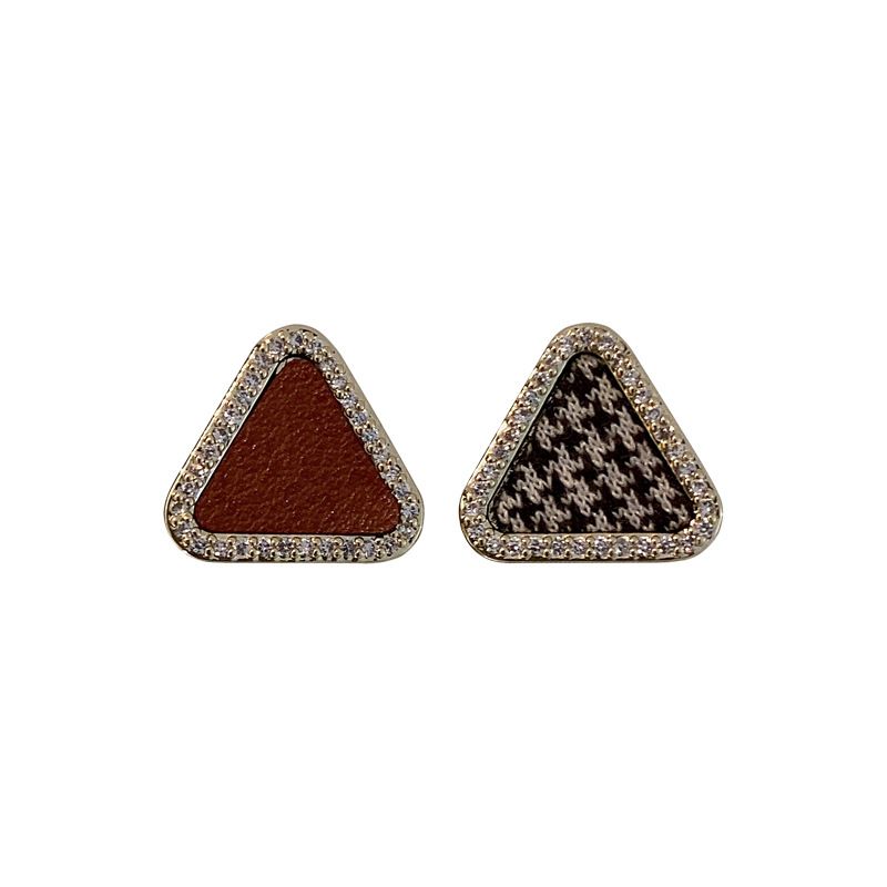 Korean Alloy Semi-precious Stone Geometric Triangle Asymmetric Earrings