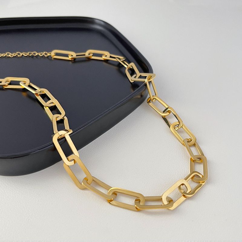 Hollow Thick Chain Punk Jewelry Gold-plated Stainless Steel Necklace Women