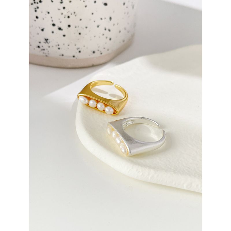 Mode Süßwasserperle Matt Metall Offener Ring Weiblicher Einfacher Kupferring