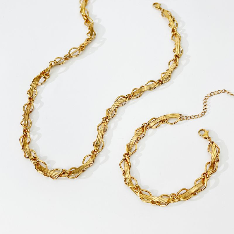 Hipster Jewelry Titanium Steel Gold Necklace Bracelet Set