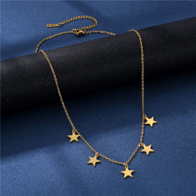 Stainless Steel Retro Simple Pentagram Stars Clavicle Chain Necklace Wholesale
