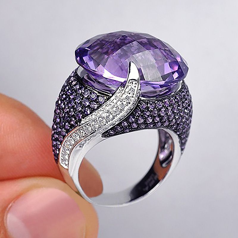 New Classic Versatile Purple Zircon Ladies Copper Ring Jewelry Wholesale