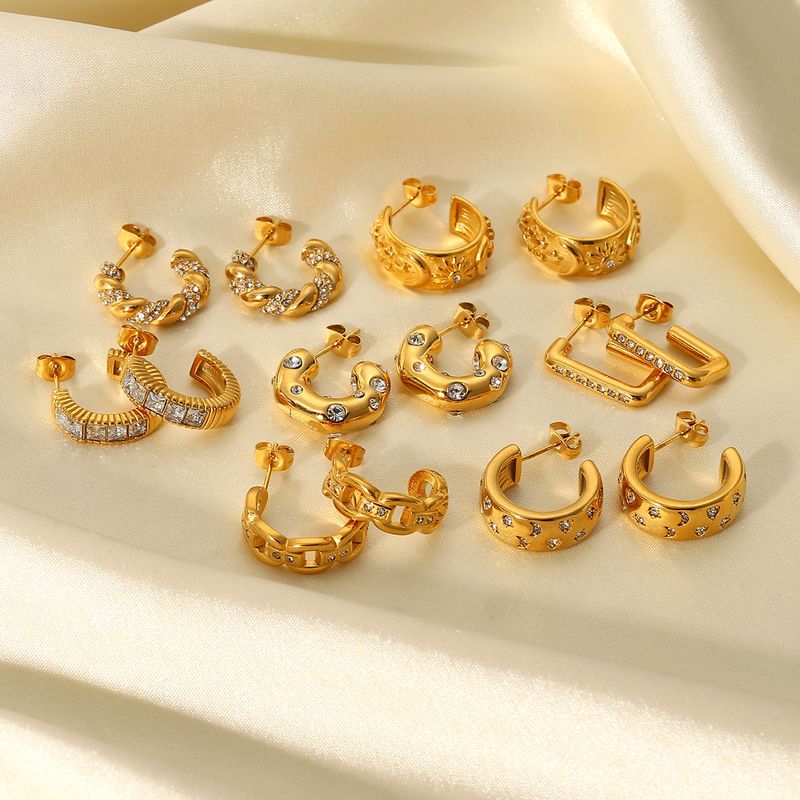 Fashion Geometric Plating Stainless Steel Zircon Gold Plated Earrings