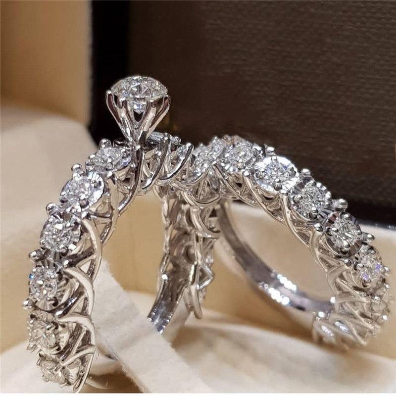 Mode Diamant Rund Zirkon Verlobung Damen Legierung Ring Schmuck Großhandel