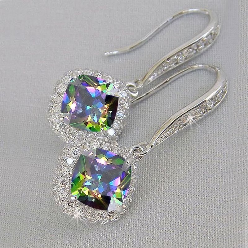 Boucles D&#39;oreilles En Cuivre Zircon Incrusté Carré De Mode En Gros