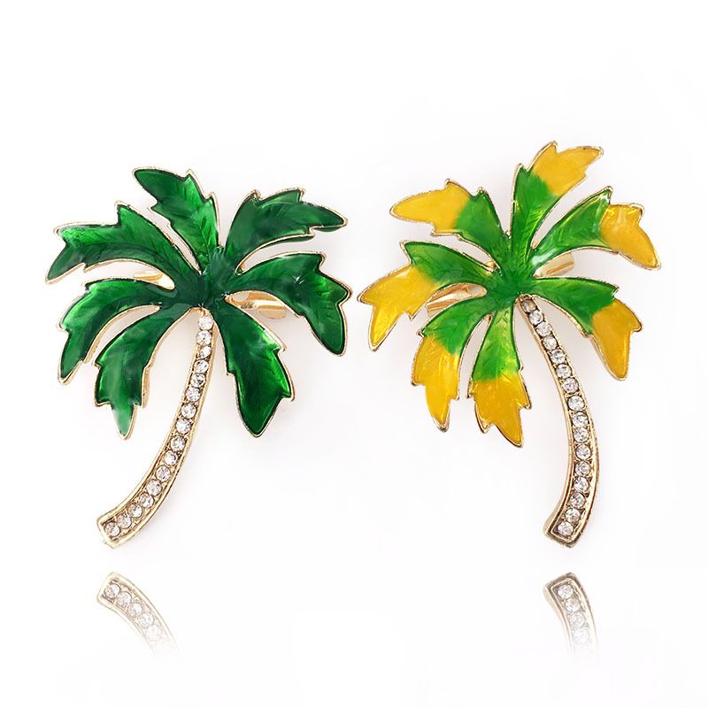 Fashion Zircon Inlaid Coconut Tree Brooch Alloy Drip Oil Brooch