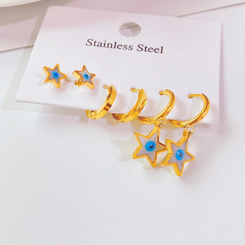 Fashion Trend New Titanium Steel Star Eye Shape Earring Set Wholesale