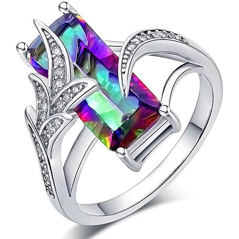 Mode Sieben Farben Topas Quadratischer Zirkon Kupfer Ring Großhandel