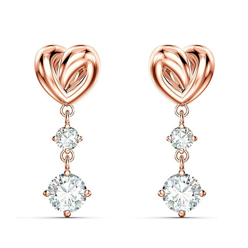 Fashion Simple Heart-shaped Drop Earrings Inlaid Zircon Copper Earrings