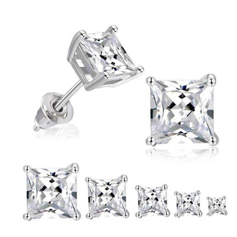 Classic Inlaid Four-claw Square Zircon Copper Earrings Wholesale