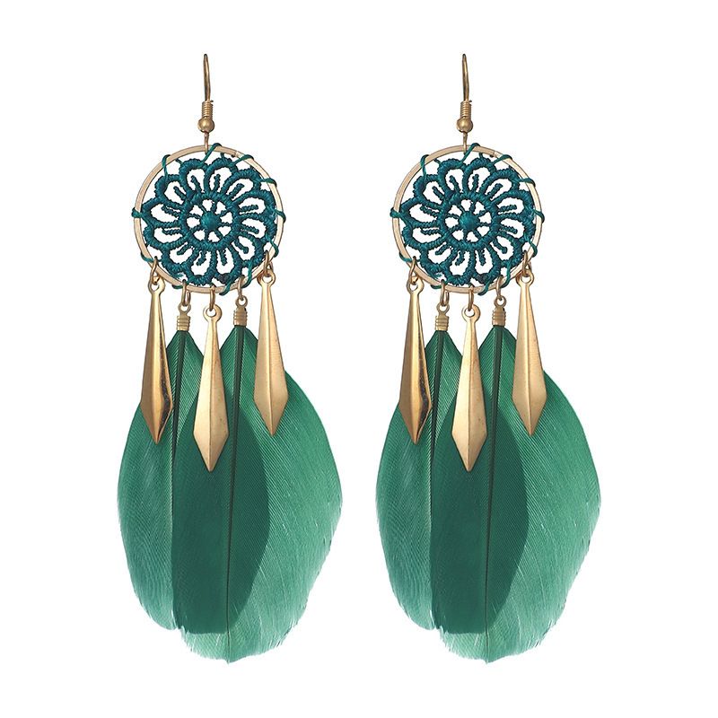 Fashion Ethnic Style Dream Catcher Pattern Braided Feather Alloy Earrings