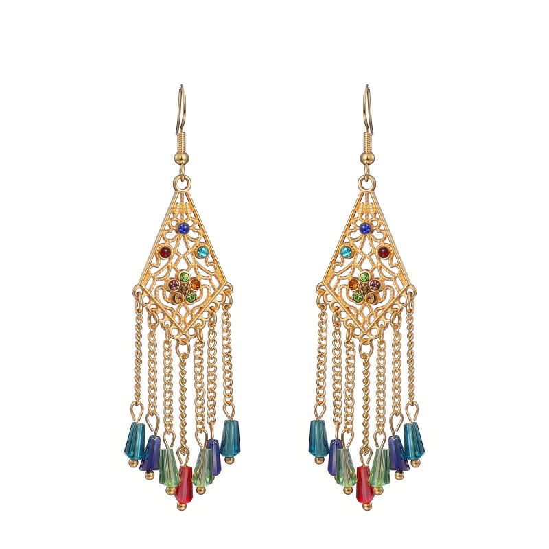 Retro Hollow Geometric Chinese Long Chain Crystal Earrings Wholesale