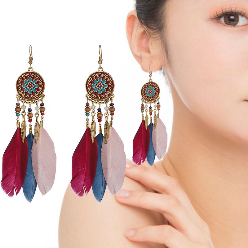 Boho Rice Bead Water Drop Tassel Alloy Earrings Wholesale