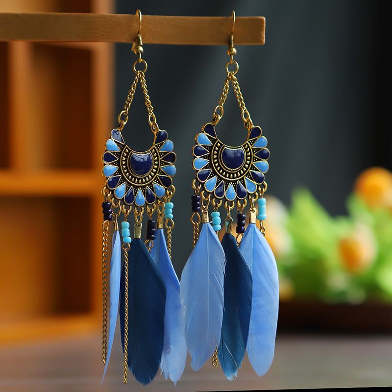 1 Pair Retro Leaf Alloy Feather Plating Women's Drop Earrings
