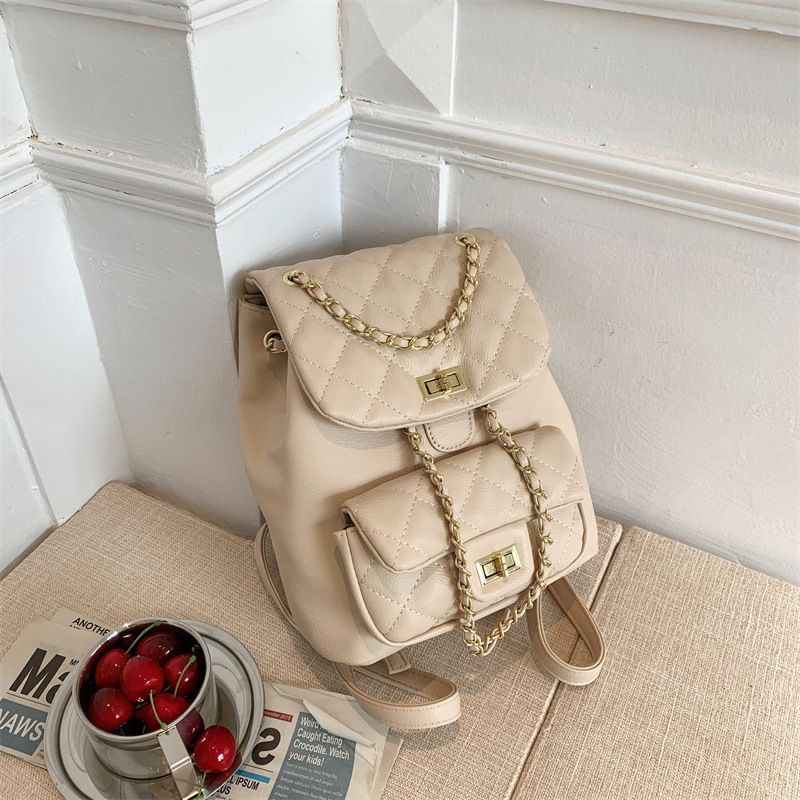 Texture Rhombus Embroidery Line Shoulder Backpack Fashion New Women's Bag 21*26*13cm