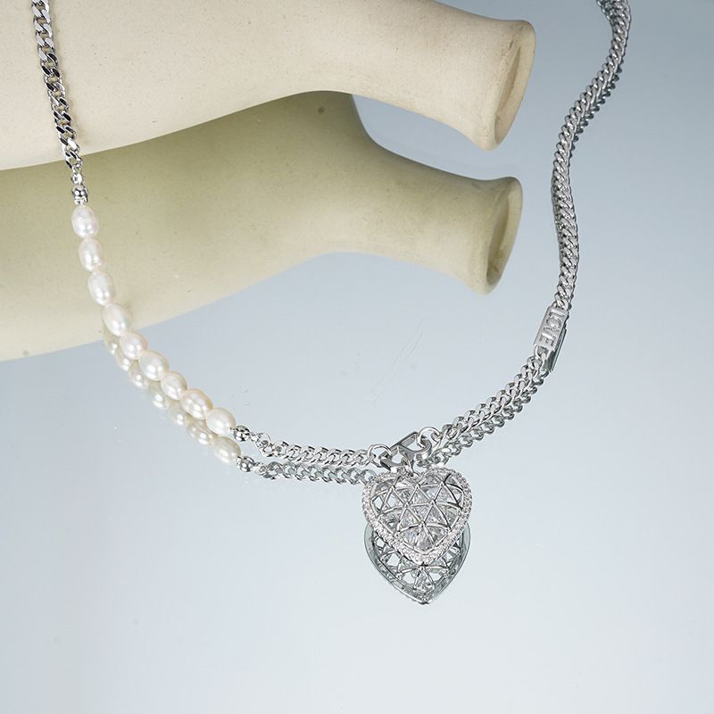 Collier En Forme De Coeur En Cuivre De Perles De Mode De Niche Chaîne De Clavicule