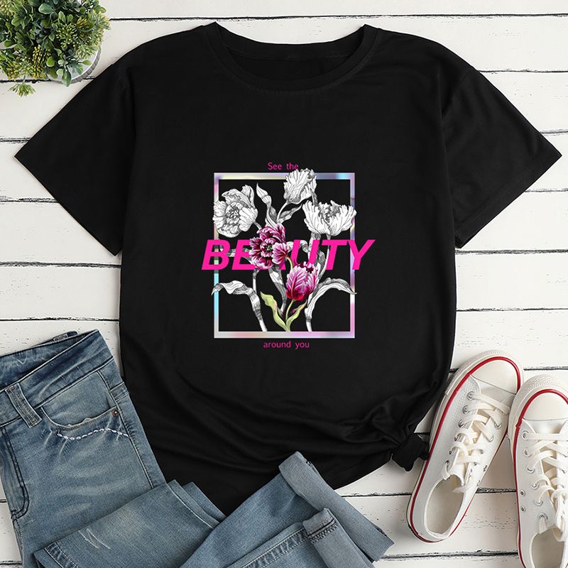 T-shirt Décontracté Ample À Imprimé De Roses À La Mode Pour Femmes