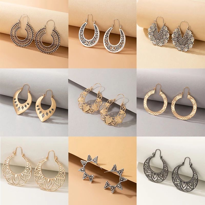 Boho Vintage Hollow Geometric Spiral Earrings Drop Earrings