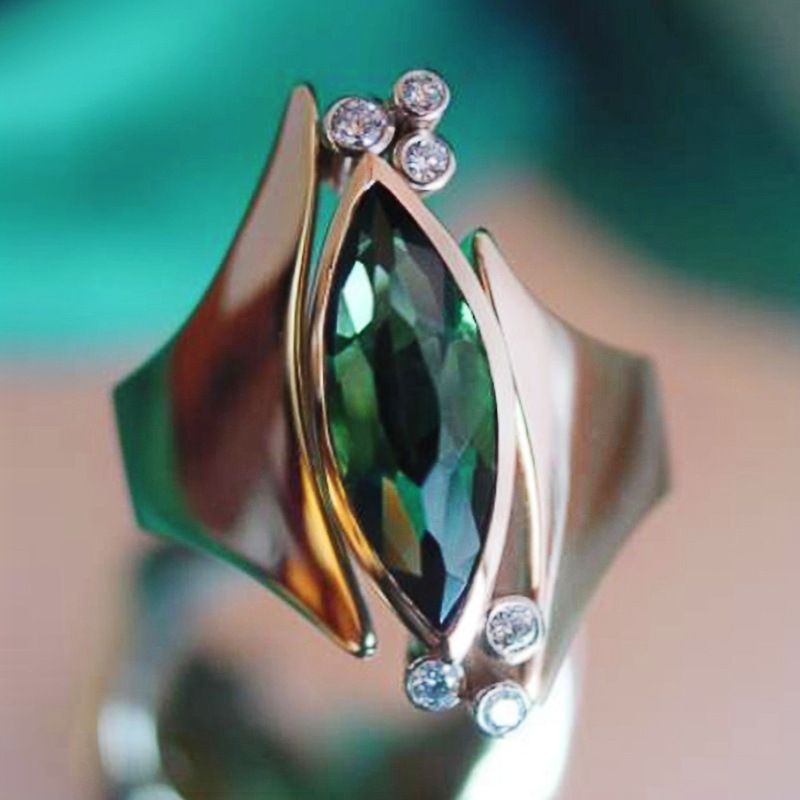 Conjunto De Joyas Con Forma De Circonita Verde, Anillo De Compromiso De Oro Rosa Chapado En Cobre