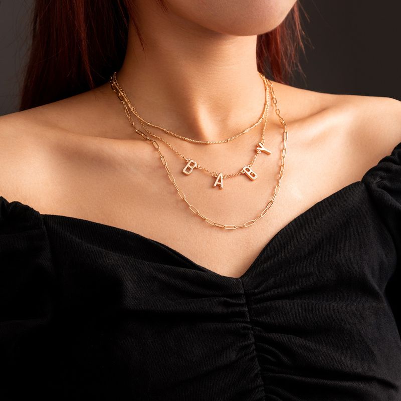 Fashion Metal Letter Baby Necklace Retro Style Multi-layer Necklace Women