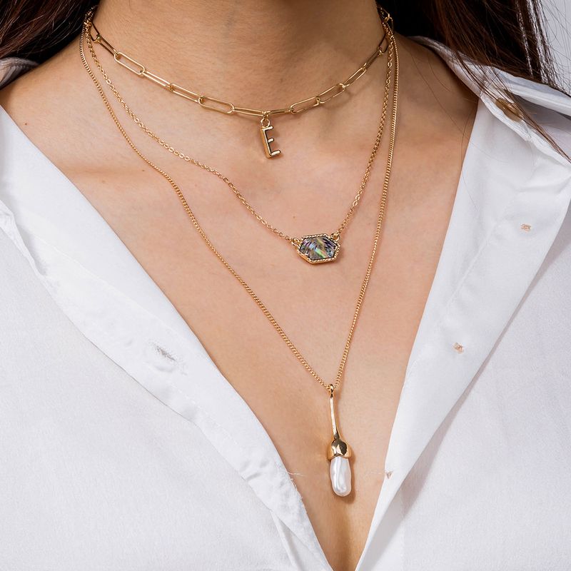 Mode Nouveau Collier De Perles De Goutte D&#39;eau Multicouche En Forme De Diamant En Forme De Coquille D&#39;ormeau