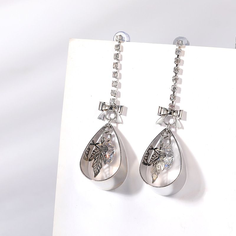 Jewelry Bow Maple Leaf Simple Hollow Water Drop Long Earrings Wholesale