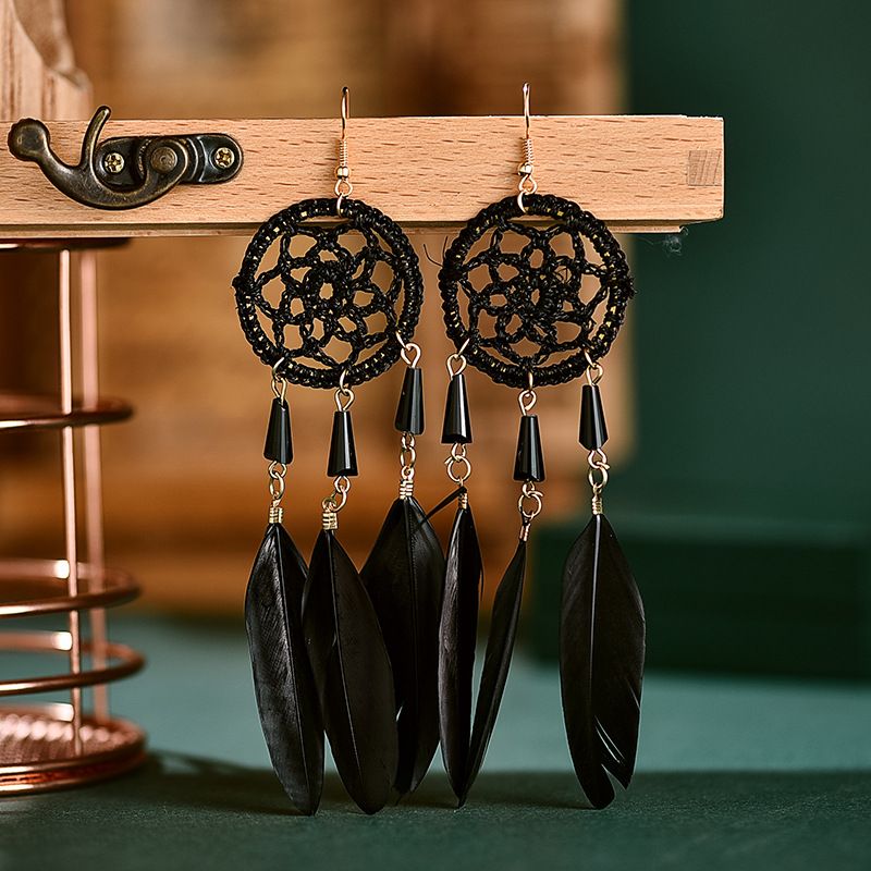 Fashion Feather Tassel Long Dream Catcher Water Drop Earrings