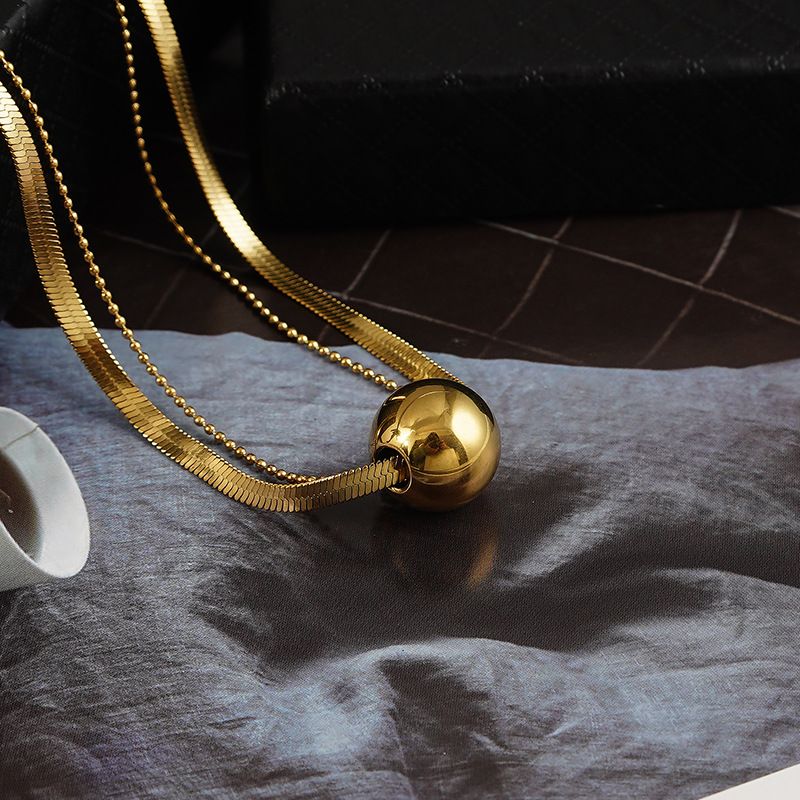 Fashion Titanium Steel Stacked Small Gold Ball Pendent Clavicle Chain