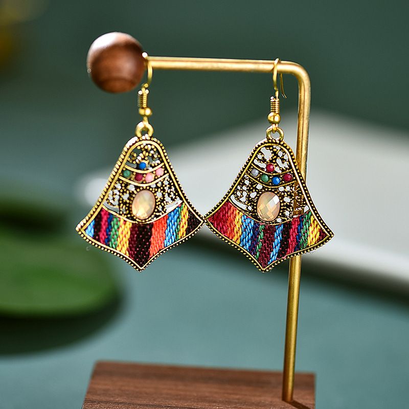 Retro Bell-shaped Antique Women's Diamond-encrusted Fabric Woven Alloy Earrings