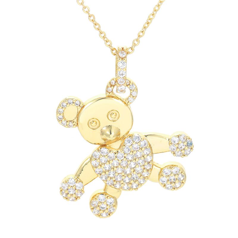 Korean New Diamond-encrusted Heart Bear Pendant Copper Necklace