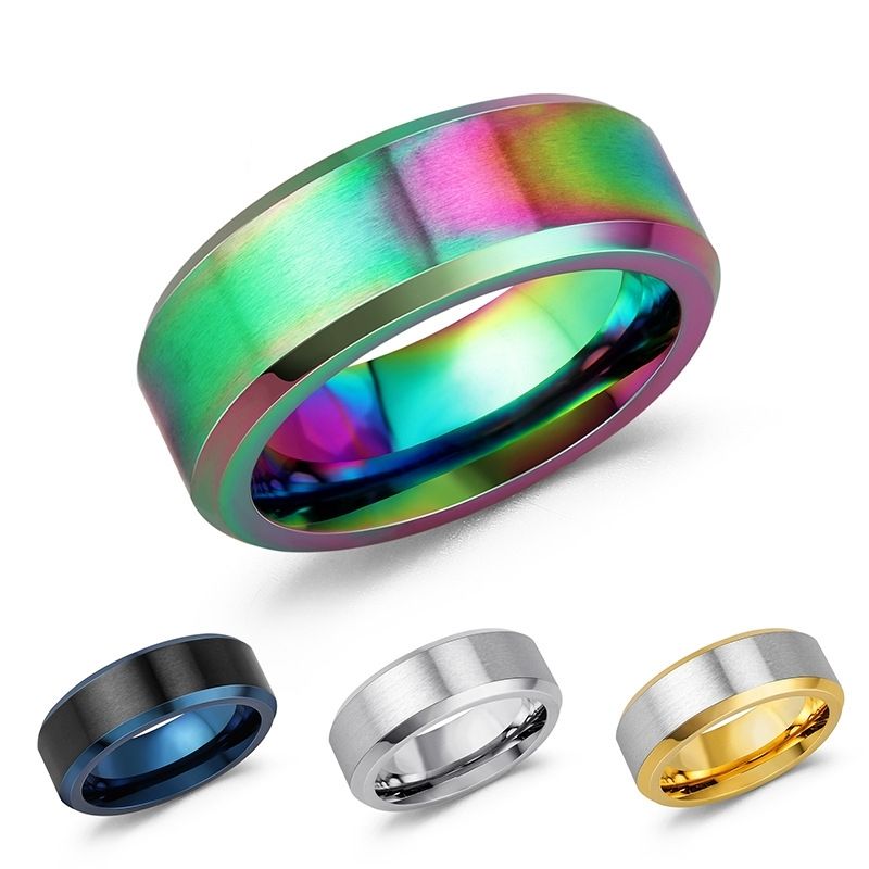 Stainless Steel Colorful Rings Men's Simple Titanium Steel Rings Accessories