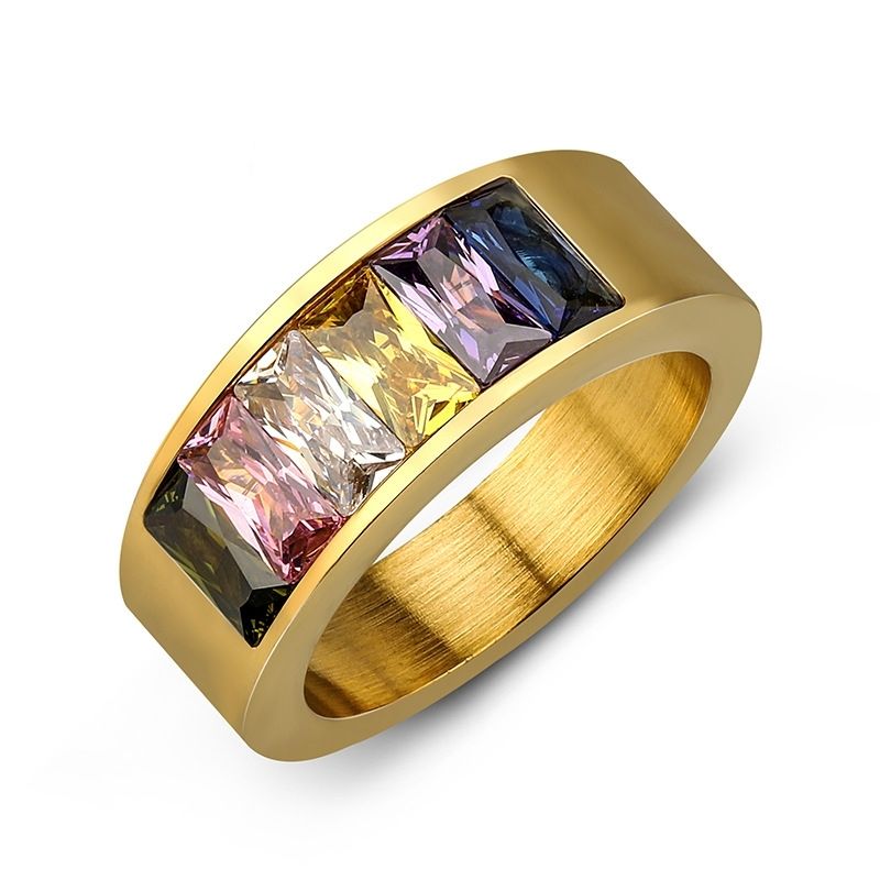 Fashion Single Row Colorful Flash Brick Stainless Steel Ring Accessories