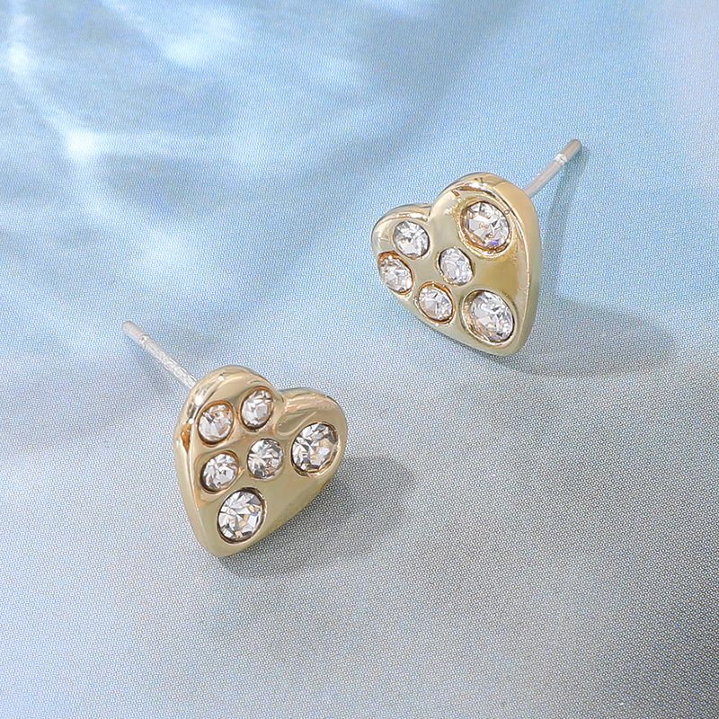 Pendientes De Botón De Corazón De Oro Simple Clásico Pendientes Versátiles De Diamantes De Imitación