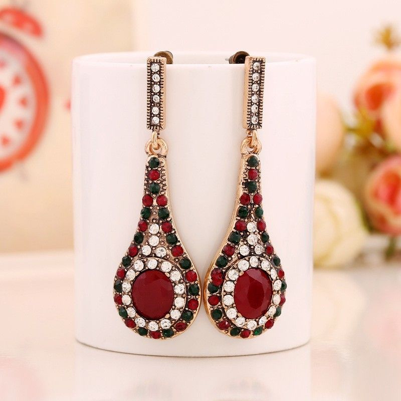 Vintage Diamond Alloy Lute Shaped Drop Earrings Wholesale