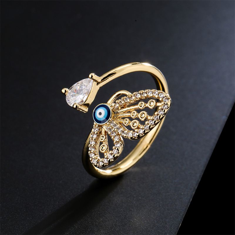 New Hollow Butterfly Open Ring Copper Micro-encrusted Zircon Jewelry Women