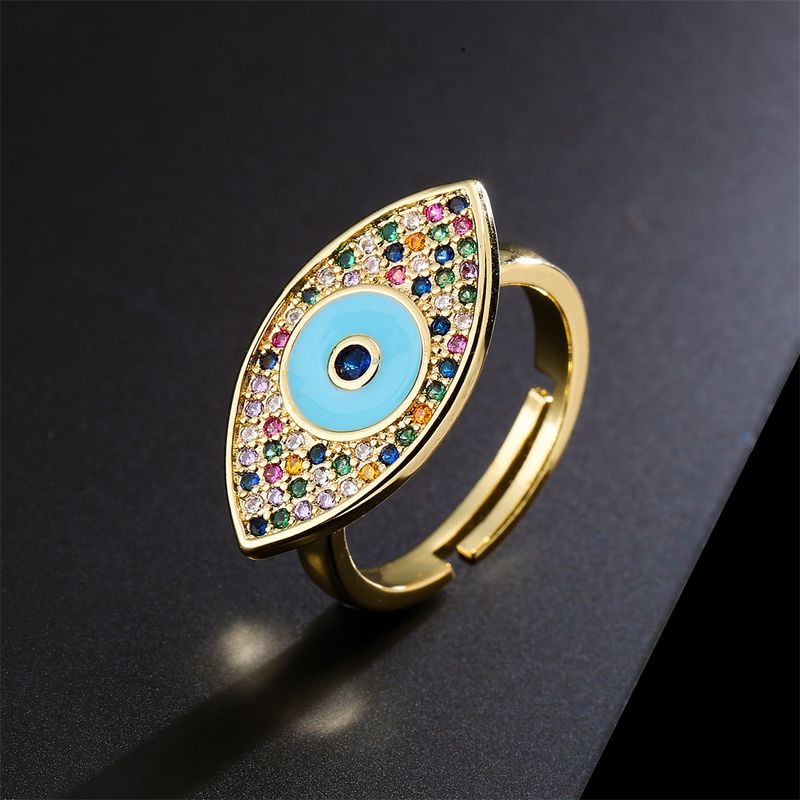 Fashion New Copper-plated 18k Gold Mixed Color Zircon Drip Oil Devil's Eye Copper Ring
